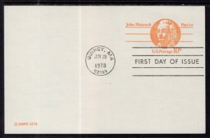 US UX75 John Hancock Postal Card U/A FDC