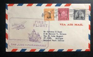 1929 San Juan Puerto Rico USA First Flight cover FFC to St John Antigua BWI