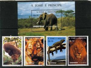 ST.THOMAS & PRINCE ISLANDS 1996 WILD ANIMALS SET OF 4 STAMPS & S/S MNH