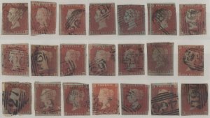 (M234) QV 1841, Sg8, A Selection of USED Imperf 1d Red Stars on card. Unchecked