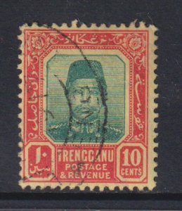 Malaya Trengganu   #10 used 1915 Sultan Zenalabidin 10c green yellow and red