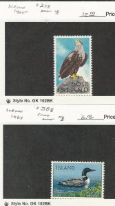 Iceland, Postage Stamp, #378, 388 Mint NH, 1965 Eagle, Duck, JFZ