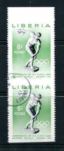 Liberia 1956 Olympic Games Melbourne Pair Imperf between Used/CTO 7567