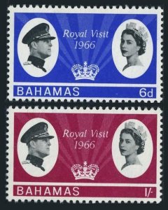 Bahamas 228-229,lightly hinged.Mi 233-234. Royal visit,1966.QE II,Prince Philip.