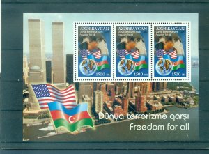 Azerbaijan - Sc# 736. 2002 Sept. 11th Remembrance. MNH Souv. Sheet. $4.50.