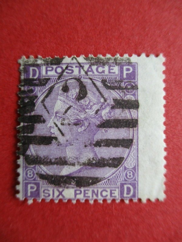 SG109 Gr Br Victoria Surface Printed 1867 6d Mauve Plate 8 Diamond Duplex 2 Used