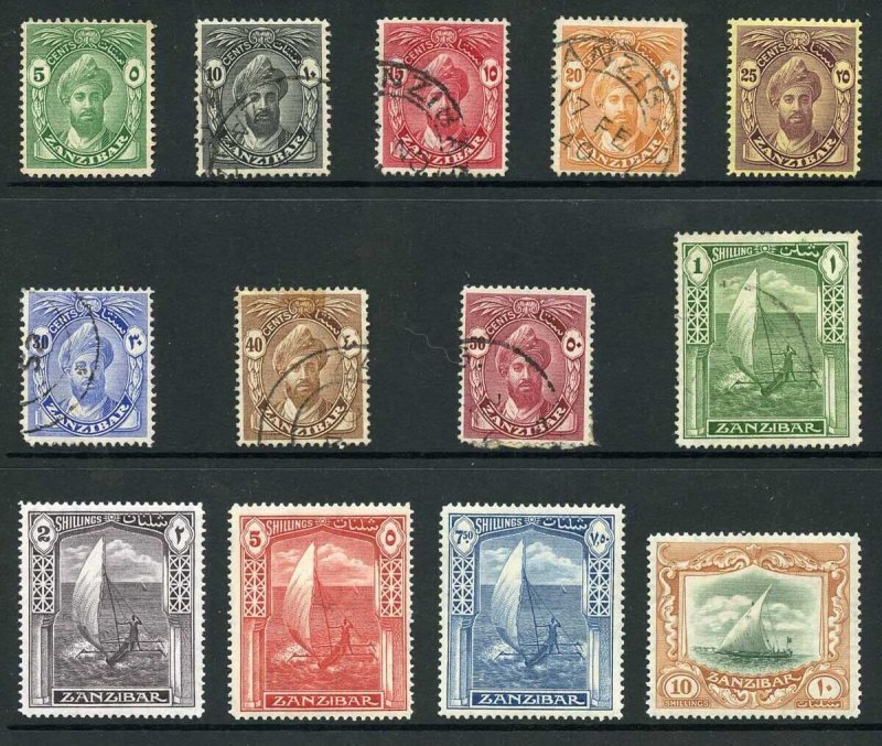 Zanzibar SG310/22 1936 Wmk Mult Script CA Set of 13 Mixed