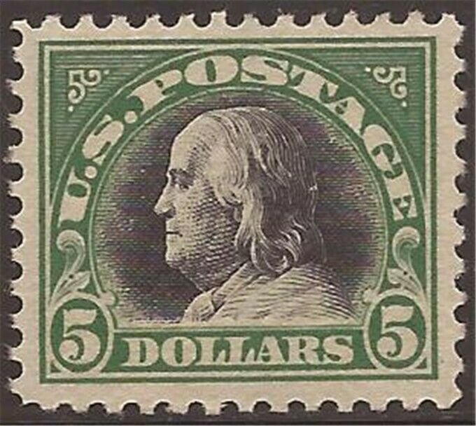 US Stamp - 1919 $5 Benjamin Franklin - F/VF MLH Stamp (Regum) - Scott #524