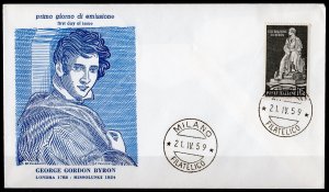 Italy 1959 Sc#771 STATUE OF LORD BYRON by Bertel Thorvaldson (1) FDC