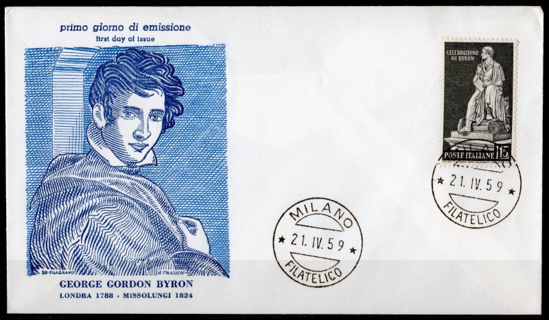 Italy 1959 Sc#771 STATUE OF LORD BYRON by Bertel Thorvaldson (1) FDC