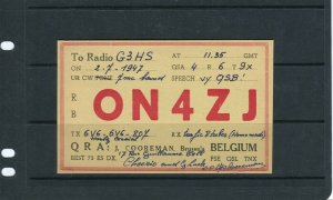 BELGIUM; 1947 Radio Card fine used item ON4ZJ