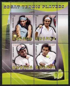 RWANDA - 2009 - Great Tennis Players - Perf 4v Sheet - MNH - Private Issue