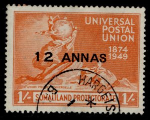 SOMALILAND PROTECTORATE GVI SG124, 12a on 1s red-orange, FINE USED.