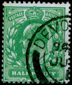 GB EDVII SG269 SPEC M3(-), ½d VERY deep dull green BLOTCHY, FINE USED. CDS