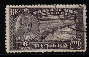 INDIA-TRAVANCORE SG71 1941 6ca BLACKISH VIOLET p12½ USED