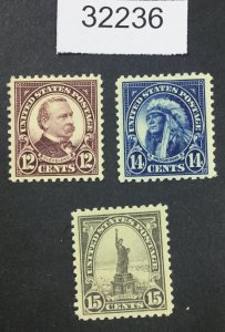 US STAMPS #564-566 MINT OG H LOT #32236