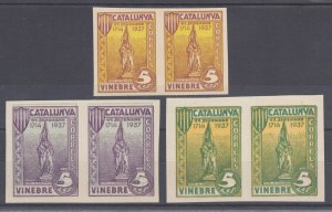 Spain Galvez 760/764 MNH. 1937 5c VINEBRE Spanish Civil War Locals, Imperf Pairs