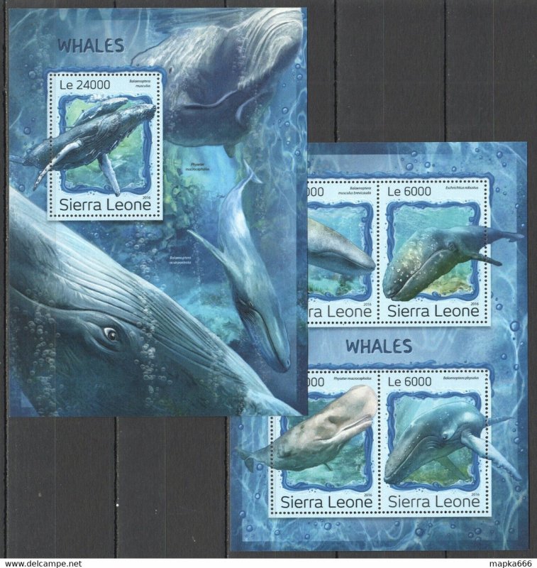 2016 Sierra Leone Marine Life Fauna Whales Kb+Bl ** Stamps St316