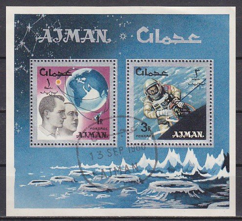 Ajman, Mi cat. 103-104, BL8 A. Space Research s/sheet. Canceled.^