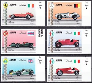 Ajman, Mi cat. 375-380 B. Famous racing Cars, IMPERF issue.