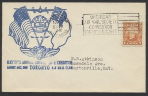 1940 American Air Mail Society Convention Blue Toronto Club Cachet Slogan