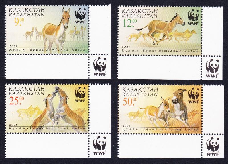 Kazakhstan WWF Kulan 4v with Bottom Right WWF Logo SG#332-335 MI#345-348