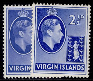 BRITISH VIRGIN ISLANDS GVI SG114 + 114a, 2½d PAPER VARIETIES, M MINT.