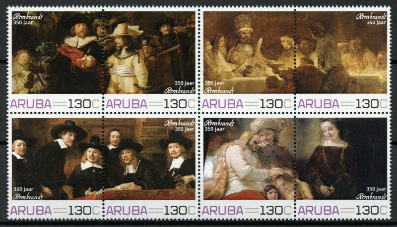 Aruba Art Stamps 2019 MNH Rembrandt 350 Years Night Watch Paintings 8v Block