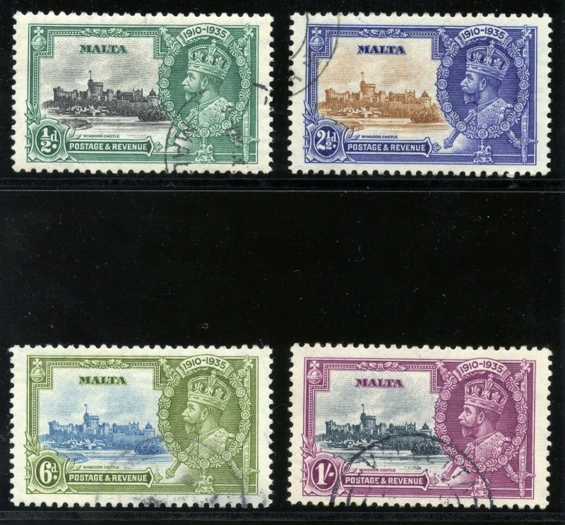 Malta 1935 KGV Silver Jubilee set complete VF used. SG 210-213. Sc 184-187.