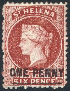 St Helena 1864 1d Lake Perf 12.5 Wmk CrnCC Bar 16 mm SG 6 Sc 11 UN Cat £70($90)