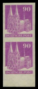 Germany #657 (Mi. 96U0 Cat€400, 1948-51 90pf imperf. vertical pair, top sta...