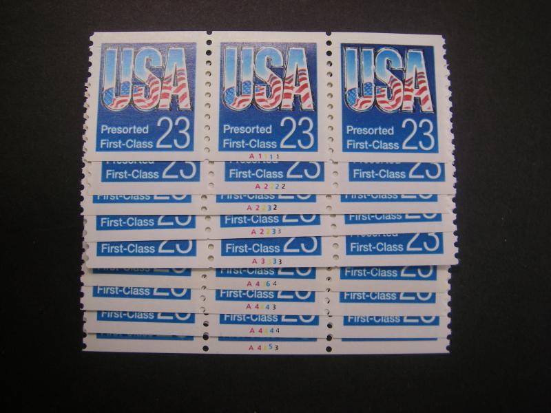Scott 2606, 23c USA Presort Flag, PNC3 Collection of 9 Diff, MNH Coil Beauties