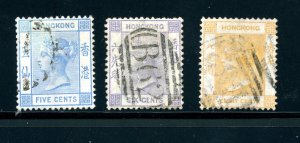 Hong Kong #11-13 (H092) Queen Victoria, wmk #1, Used, F-VF, CV$82.50