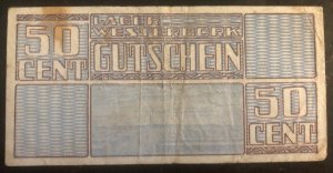 50 Cent Netherlands Westerbork Concentration Camp Currency Bill Note AA