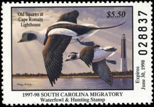 SOUTH CAROLINA #17A 1997 STATE DUCK STAMP HUNTER TYPE OLD SQUAWS/LIGHTHOUSE