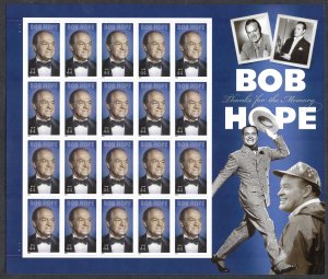 United States #4406 44¢ Bob Hope (2009).  Full mini-sheet of 20 stamps. MNH