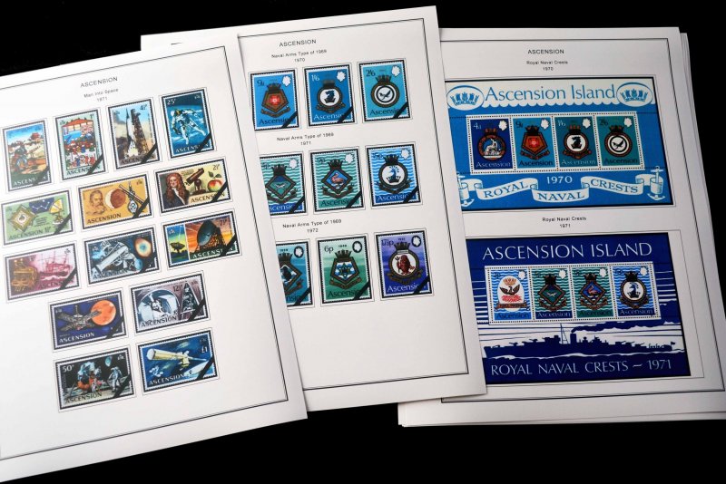 COLOR PRINTED ASCENSION ISLAND 1922-1999 STAMP ALBUM PAGES (104 illustr. pages)