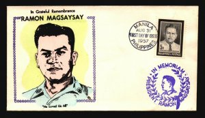 Philippines 1957 Magsaysay FDC / Hand Painted / UA - L3128