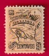 NICARAGUA SCOTT#85 1897 20c MAP OF NICARAGUA - MH