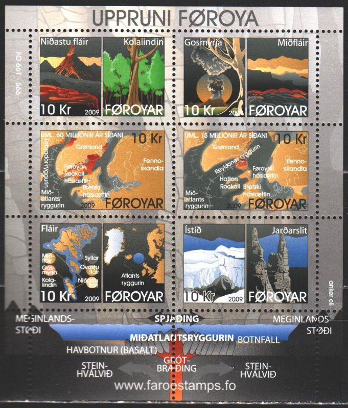 Faroe Islands. 2009. bl25. Formation of the Faroe Islands, volcanoes. MNH.