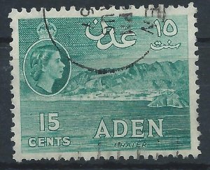 Aden 1953 - QE2 15c blue-green wmk Mult Script CA - SG52 used