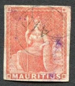 Mauritius SG28 (6d) Vermilion (corner crease) Cat 120 pounds