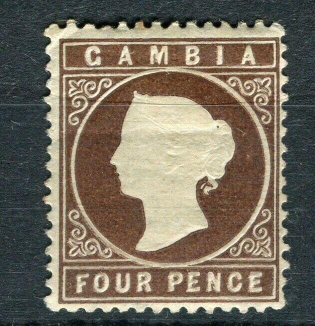 GAMBIA; 1886 classic QV Crown CA issue Mint hinged Shade of 4d. value