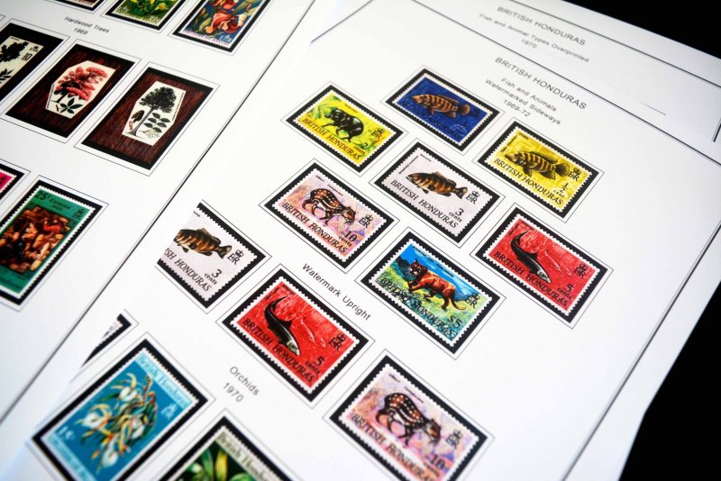 COLOR PRINTED BRITISH HONDURAS 1866-1973 STAMP ALBUM PAGES (27 illustr. pages)