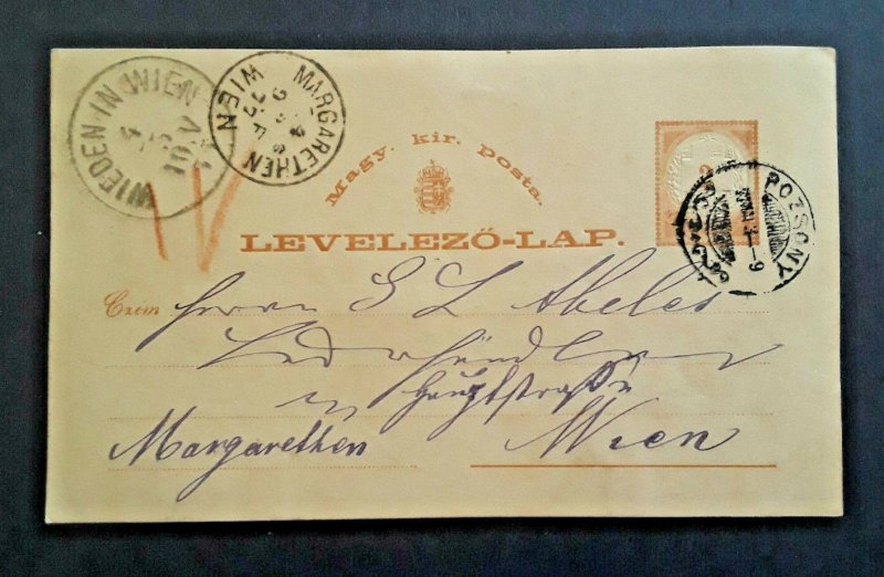 1905 Margarethen Vienna Pozsony Austria Triple Cancel Postcard