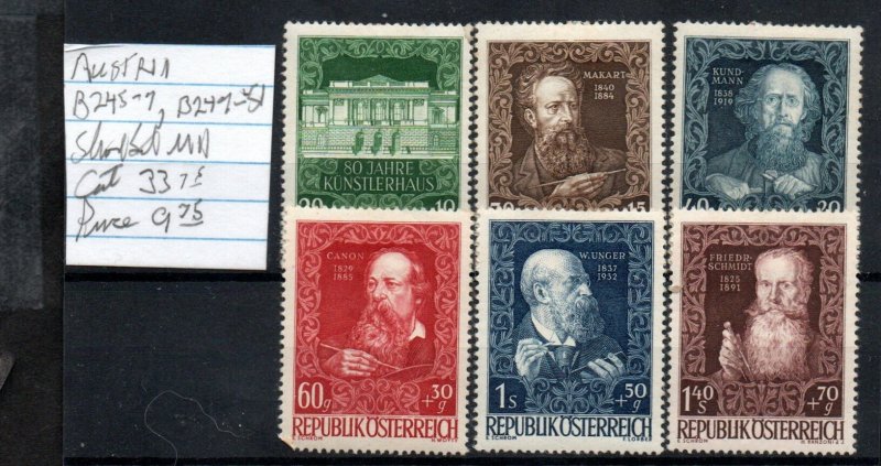 Austria B245-B247, B249-B251 Short set. Mint hinged