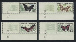 Central African Rep. Butterflies 4v Corners Date 1960 MNH SG#8-11