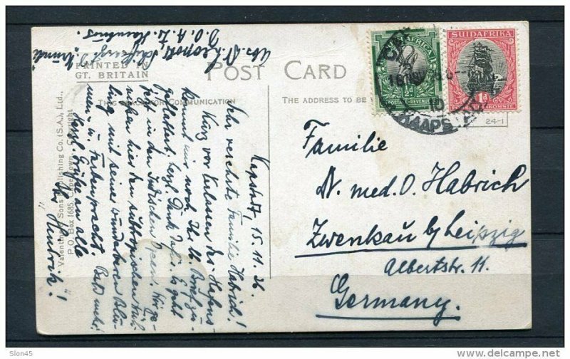 South Africa 1926 - Photo Postcard to Leipzig Germany