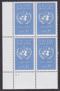 2974 United Nations MNH Plate Block LL