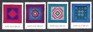 United States #3524-27 34¢ Amiosh Quilts (2001). Four singles. MNH